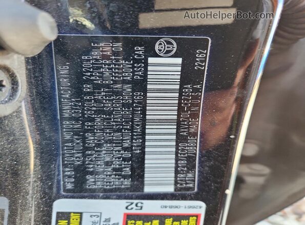 4T1G11AKXMU447169 2021 TOYOTA CAMRY Black VIN კოდის სტიკერის ხედი