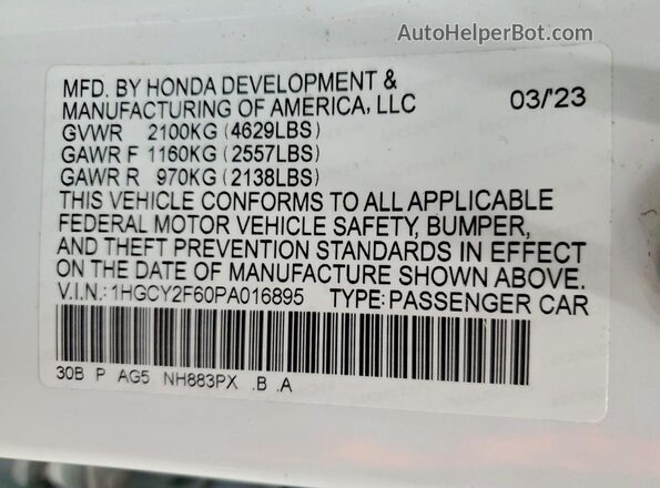1HGCY2F60PA016895 2023 HONDA ACCORD White Vista del compartimento del motor