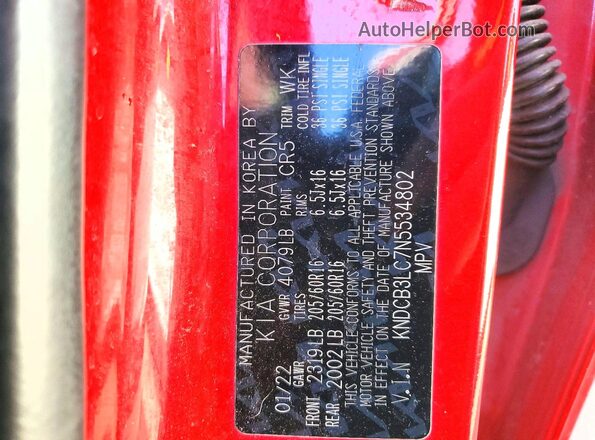 KNDCB3LC7N5534802 2022 KIA NIRO Red Vista interior de 360 grados