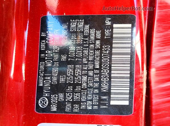 KM8HB3AB0SU307433 2025 HYUNDAI KONA Maroon 