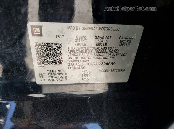 1GKS1HKJ6JR224689 2018 GMC YUKON Черный Панорамный вид салона 360°