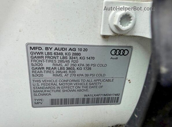 WA1LXAF71MD017482 2021 AUDI Q7 White უკანა სალონის ხედი