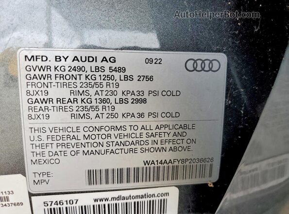 WA14AAFY8P2036626 2023 AUDI Q5 Black Панорамний вид салону 360°