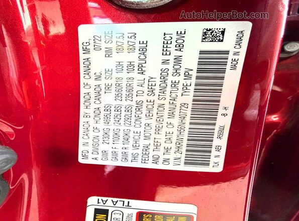 2HKRW1H56NH407729 2022 HONDA CRV Red 