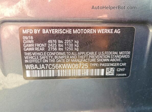 WBAJA7C56KWW06725 2019 BMW 7 SERIES Gray 