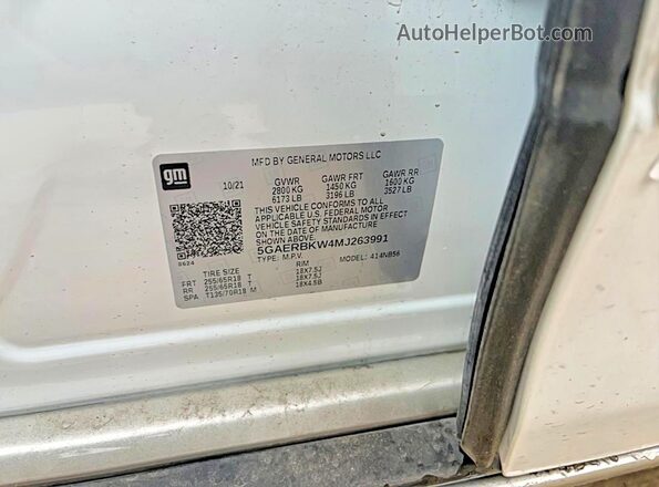 5GAERBKW4MJ263991 2021 BUICK ENCLAVE White 