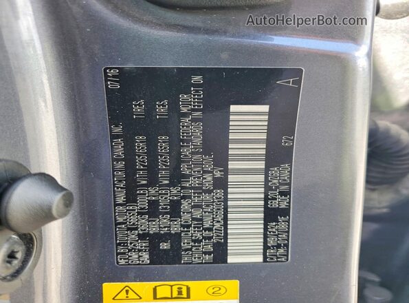2T2ZZMCA6GC031368 2016 LEXUS RX 350 Gray VIN კოდის სტიკერის ხედი