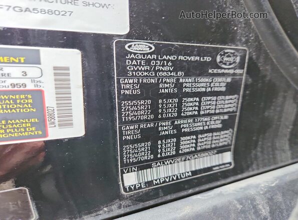 SALWV2EF7GA588027 2016 LAND ROVER RANGE ROVER Black Սալոնի 360 աստիճան տեսք