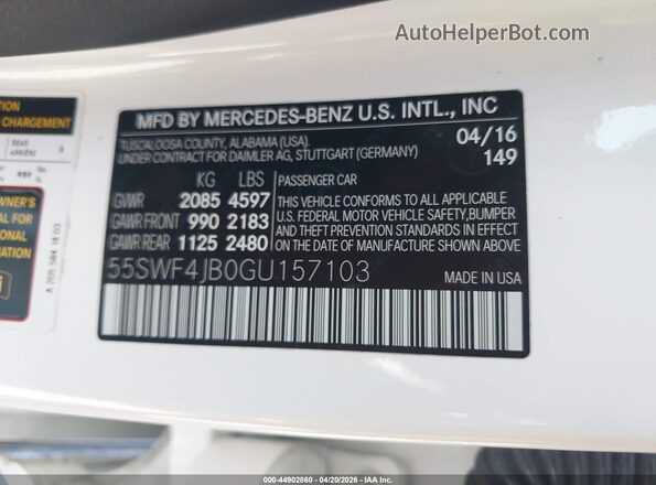 55SWF4JB0GU157103 2016 MERCEDES-BENZ C-CLASS Белый Вид подкапотного пространства