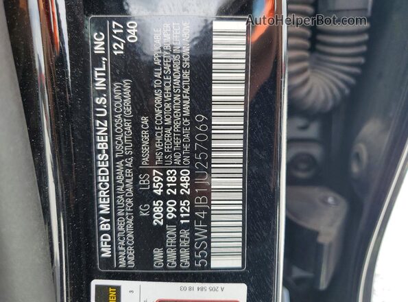55SWF4JB1JU257069 2018 MERCEDES-BENZ C Black ძრავის განყოფილების ხედი