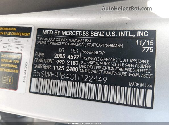 55SWF4JB4GU122449 2016 MERCEDES-BENZ C-CLASS Silver Vista del compartimento del motor