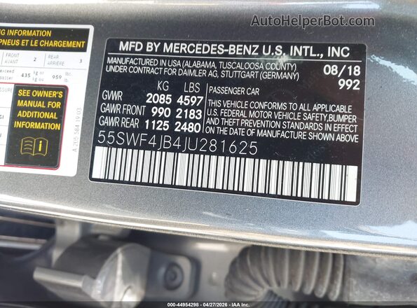 55SWF4JB4JU281625 2018 MERCEDES-BENZ C-CLASS Серый Вид подкапотного пространства