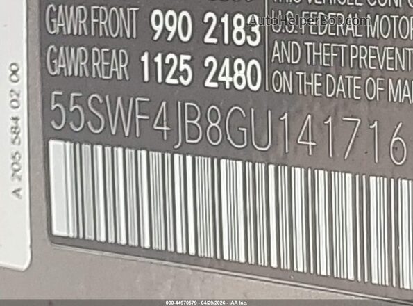 55SWF4JB8GU141716 2016 MERCEDES-BENZ C-CLASS Gray ძრავის განყოფილების ხედი