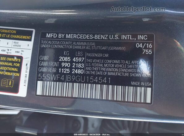 55SWF4JB9GU154541 2016 MERCEDES-BENZ C-CLASS Gray Вид підкапотного простору