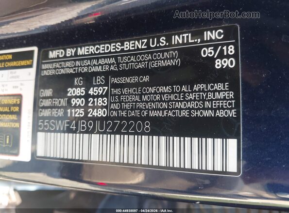 55SWF4JB9JU272208 2018 MERCEDES-BENZ C-CLASS Blue Widok komory silnika