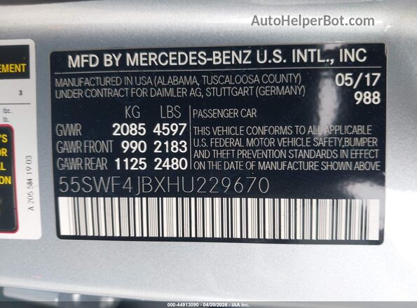 55SWF4JBXHU229670 2017 MERCEDES-BENZ C-CLASS Blue 