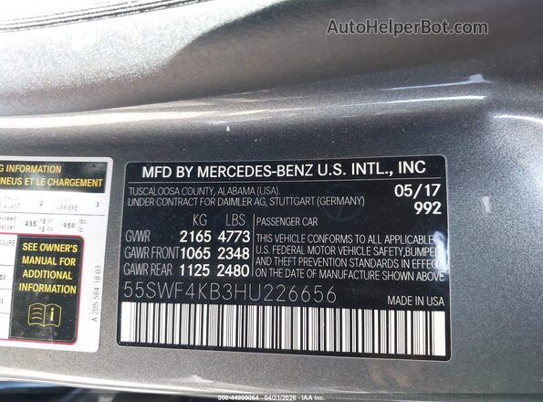 55SWF4KB3HU226656 2017 MERCEDES-BENZ C-CLASS Gray Вид підкапотного простору