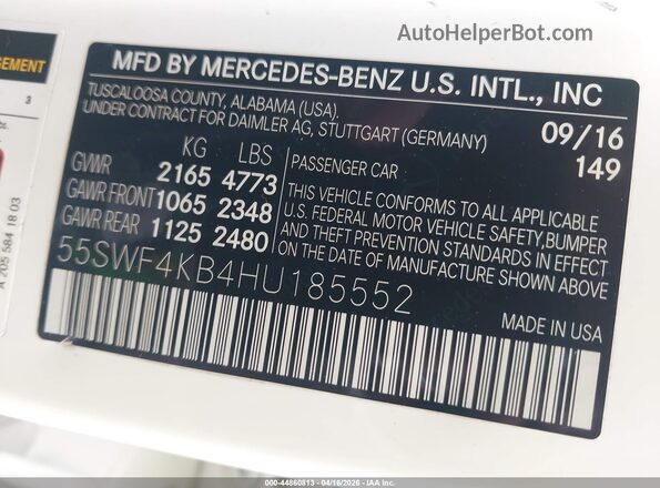 55SWF4KB4HU185552 2017 MERCEDES-BENZ C-CLASS White Widok komory silnika