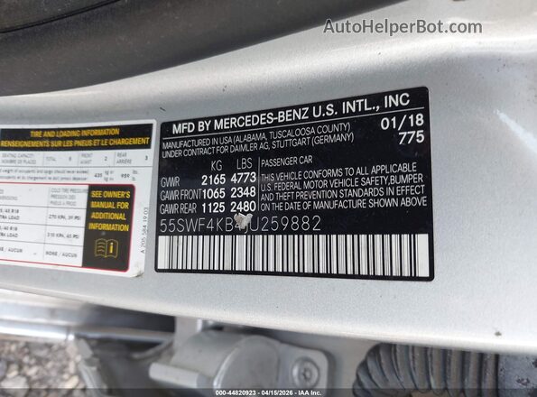 55SWF4KB4JU259882 2018 MERCEDES-BENZ C-CLASS Серый Вид подкапотного пространства