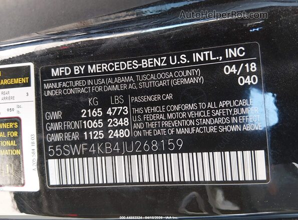 55SWF4KB4JU268159 2018 MERCEDES-BENZ C-CLASS Black 