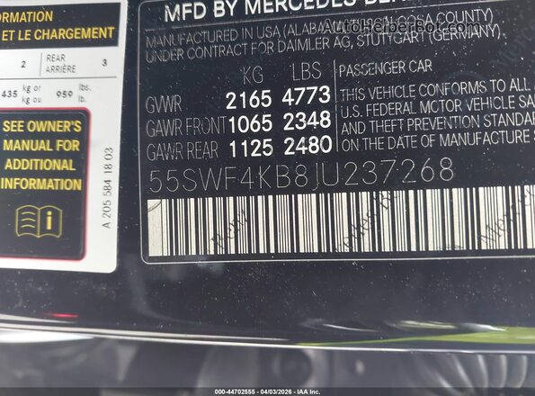 55SWF4KB8JU237268 2018 MERCEDES-BENZ C-CLASS Black Widok komory silnika