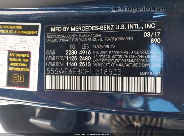 55SWF6EB0HU218523 2017 MERCEDES-BENZ AMG C 43 Blue Widok komory silnika