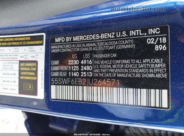 55SWF6EB2JU264571 2018 MERCEDES-BENZ AMG C 43 Blue ძრავის განყოფილების ხედი