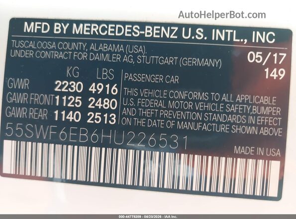 55SWF6EB6HU226531 2017 MERCEDES-BENZ AMG C 43  Engine compartment view
