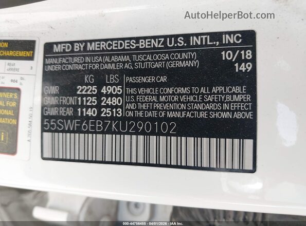 55SWF6EB7KU290102 2019 MERCEDES-BENZ AMG C 43 White Vista del compartimento del motor