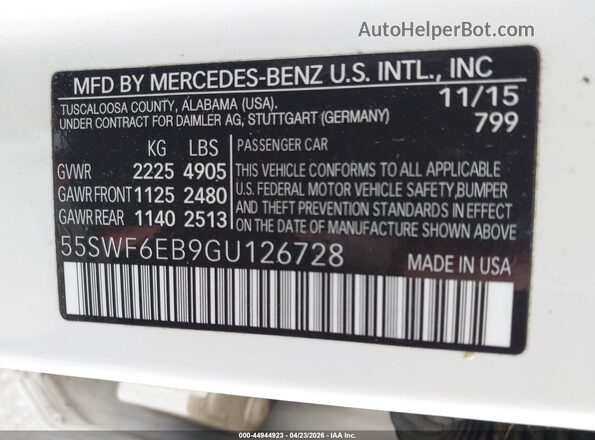 55SWF6EB9GU126728 2016 MERCEDES-BENZ C-CLASS White Engine compartment view