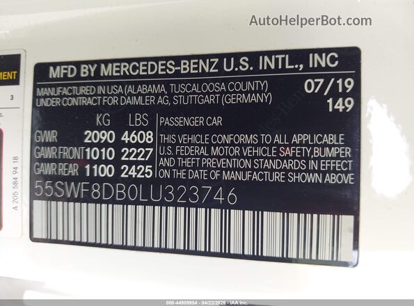 55SWF8DB0LU323746 2020 MERCEDES-BENZ C-CLASS White 