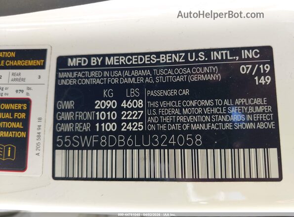 55SWF8DB6LU324058 2020 MERCEDES-BENZ C-CLASS White 