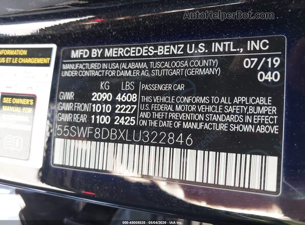 55SWF8DBXLU322846 2020 MERCEDES-BENZ C-CLASS Black Widok komory silnika