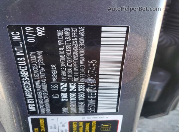 55SWF8EB2KU307495 2019 MERCEDES-BENZ C Gray VIN sticker view