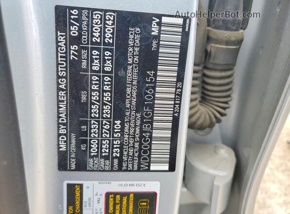 WDC0G4JB1GF106154 2016 MERCEDES-BENZ GLC-CLASS Silver Widok naklejki z numerem VIN