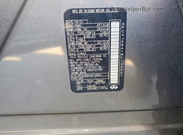 3PCAJ5BA1MF124001 2021 INFINITI QX50 Gray 