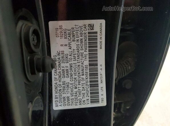 2HGFC2F67KH581585 2019 HONDA CIVIC Черный 