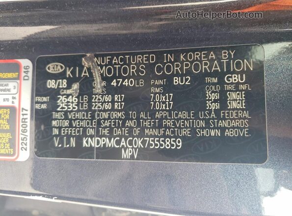 KNDPMCAC0K7555859 2019 KIA SPORTAGE Blue 