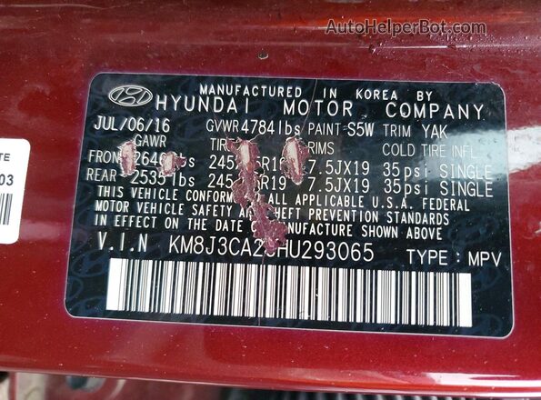 KM8J3CA23HU293065 2017 HYUNDAI TUCSON Red 