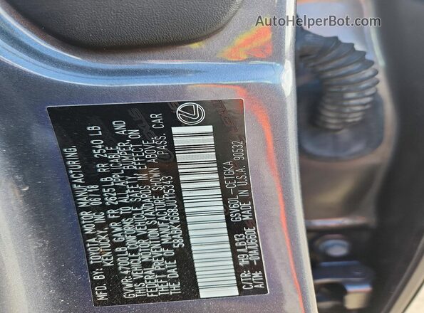 58ABK1GG8JU115343 2018 LEXUS ES Gray Widok naklejki z numerem VIN
