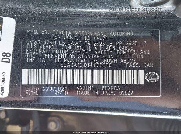 58ADA1C1XPU033930 2023 LEXUS ES 300H Black Вид підкапотного простору