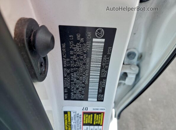 58ADZ1B10LU062986 2020 LEXUS ES White Widok komory silnika