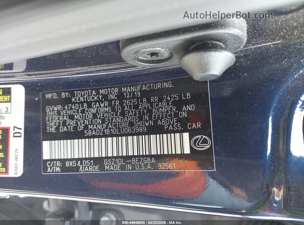 58ADZ1B10LU063989 2020 LEXUS ES 350 Blue 