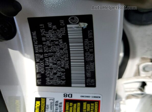 58ADZ1B12LU076324 2020 LEXUS ES White Вид підкапотного простору
