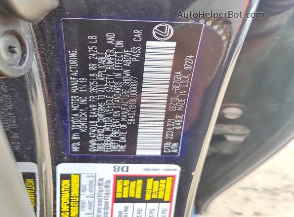 58ADZ1B18LU060077 2020 LEXUS ES Black Շարժիչի բաժամունքի տեսք