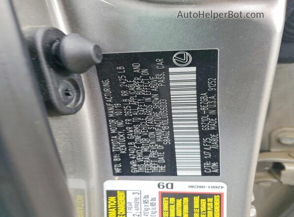 58AGZ1B10LU055033 2020 LEXUS ES Beige Vista del compartimento del motor