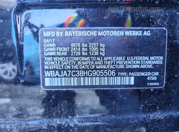 WBAJA7C38HG905506 2017 BMW 7 SERIES Black 