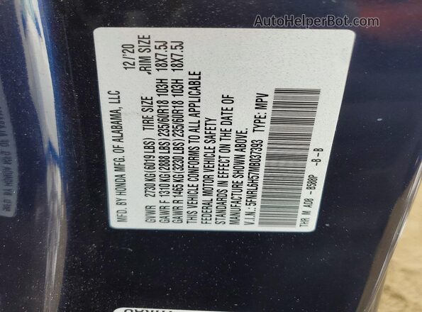5FNRL6H57MB037393 2021 HONDA ODYSSEY Blue 