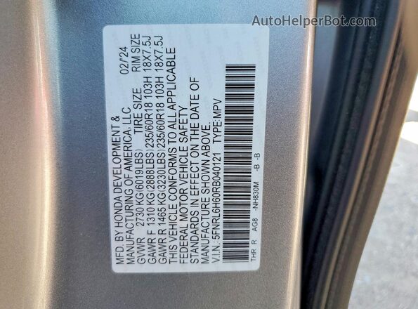 5FNRL6H60RB040121 2024 HONDA ODYSSEY Gray Vista del compartimento del motor