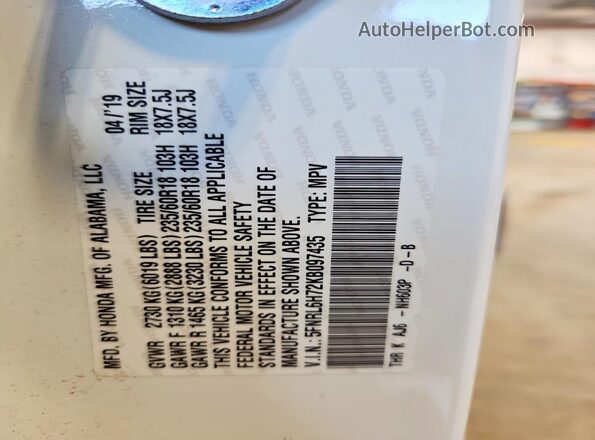 5FNRL6H72KB097435 2019 HONDA ODYSSEY White VIN sticker view